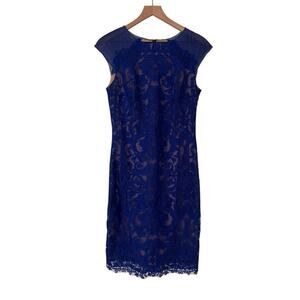 Tadashi Shoji Jaslene Lace Overlay Cap Sleeve Pencil Sheath Dress Size 8
